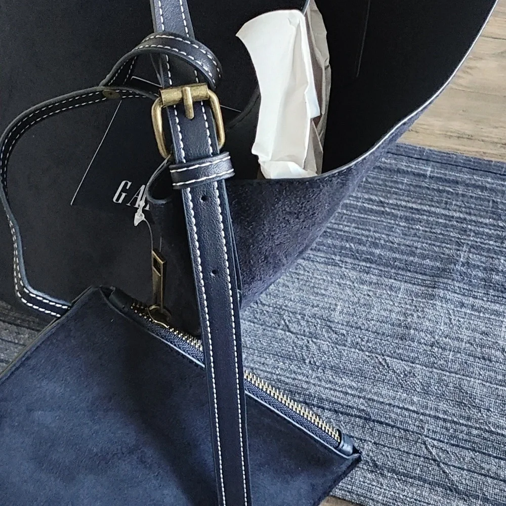 GAP Navy Vegan Suede Bucket Bag